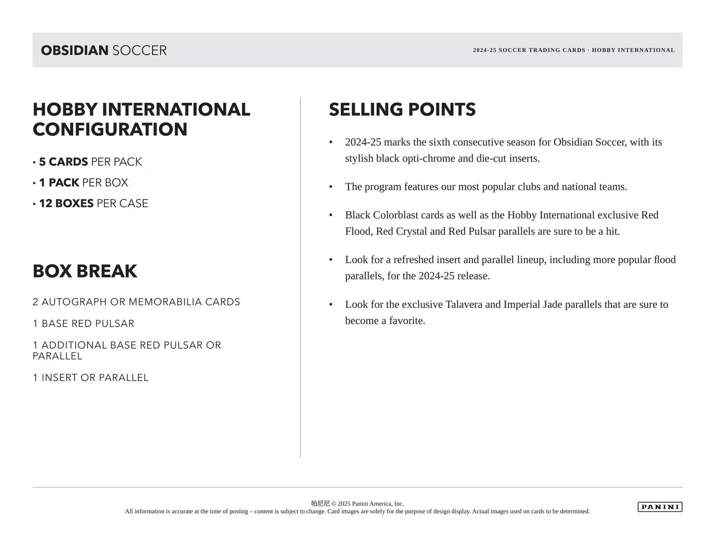 Panini Obsidian Soccer International 2024/2025 Case