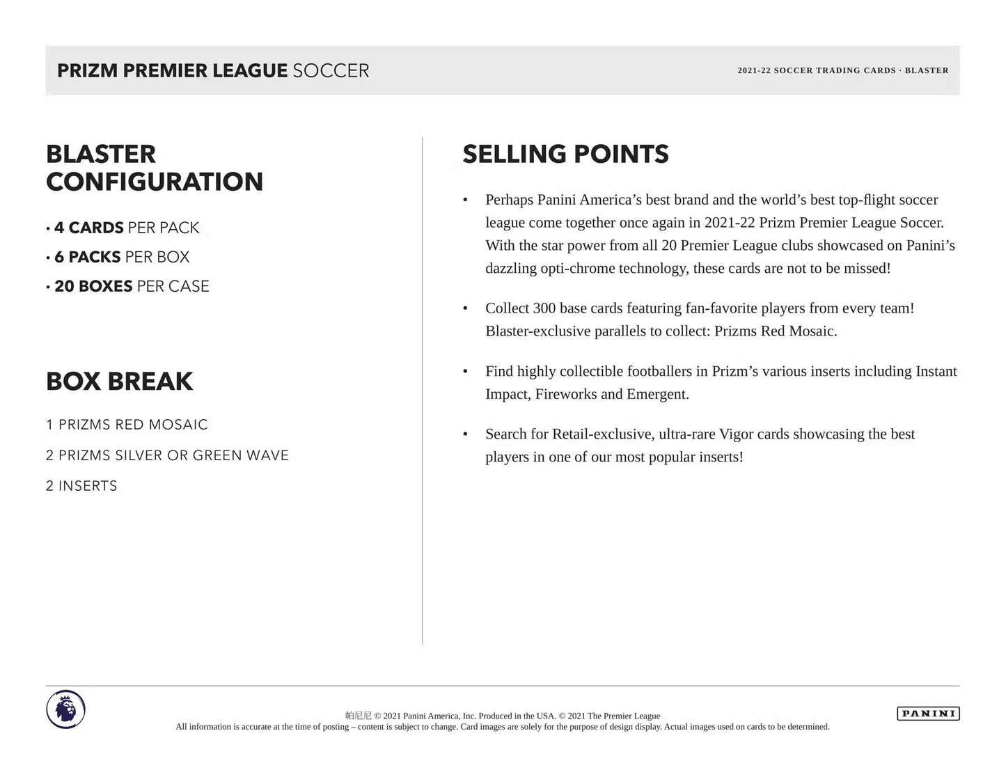 2021/22 Panini Prizm Premier League EPL Soccer 6-Pack Blaster Box Fanatics