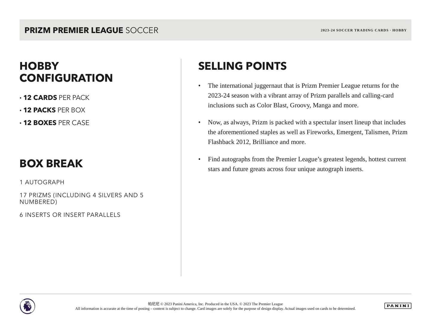 Panini Prizm Premier League Soccer 2023/24 Hobby Box - Sell Sheet Page 5