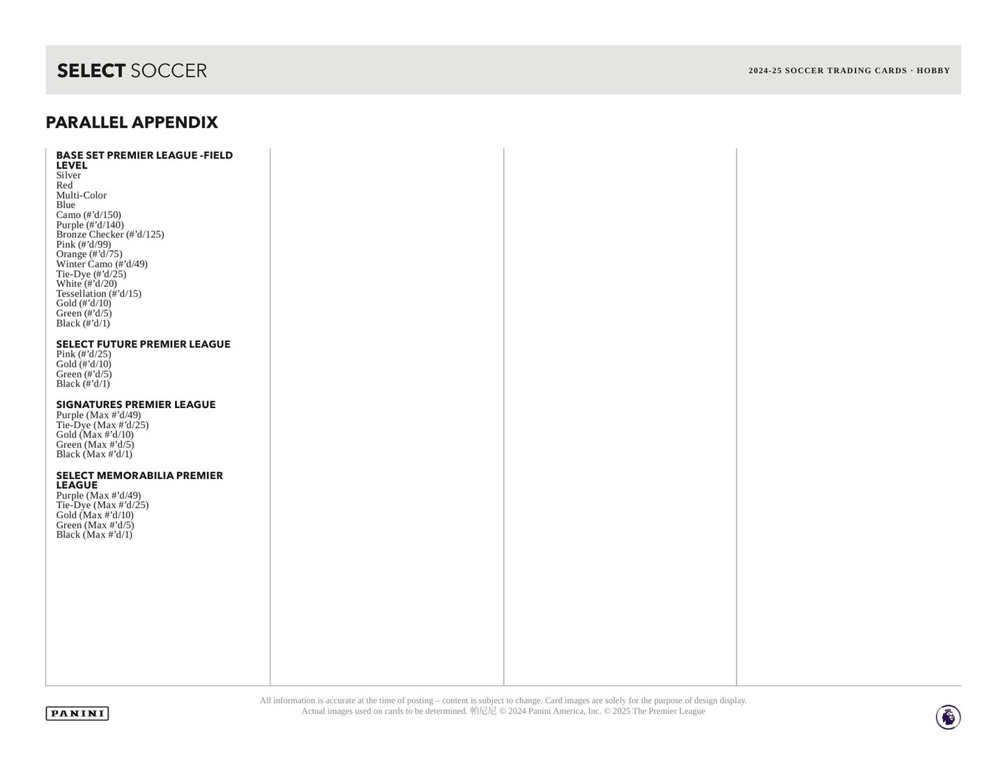 Panini Select Premier League Soccer 2024/25 Hobby Box - Sell Sheet Page 6
