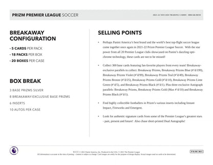 2021/22 Panini Prizm Premier League EPL Soccer Breakaway Box