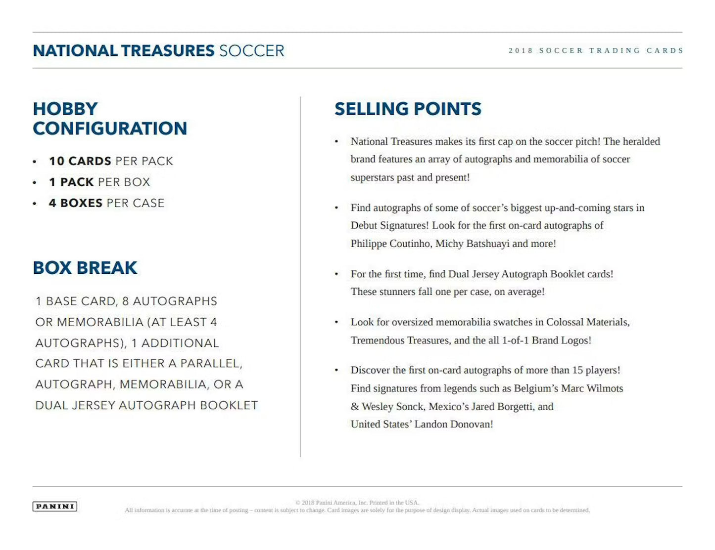 Panini National Treasures Soccer 2018 Hobby Box