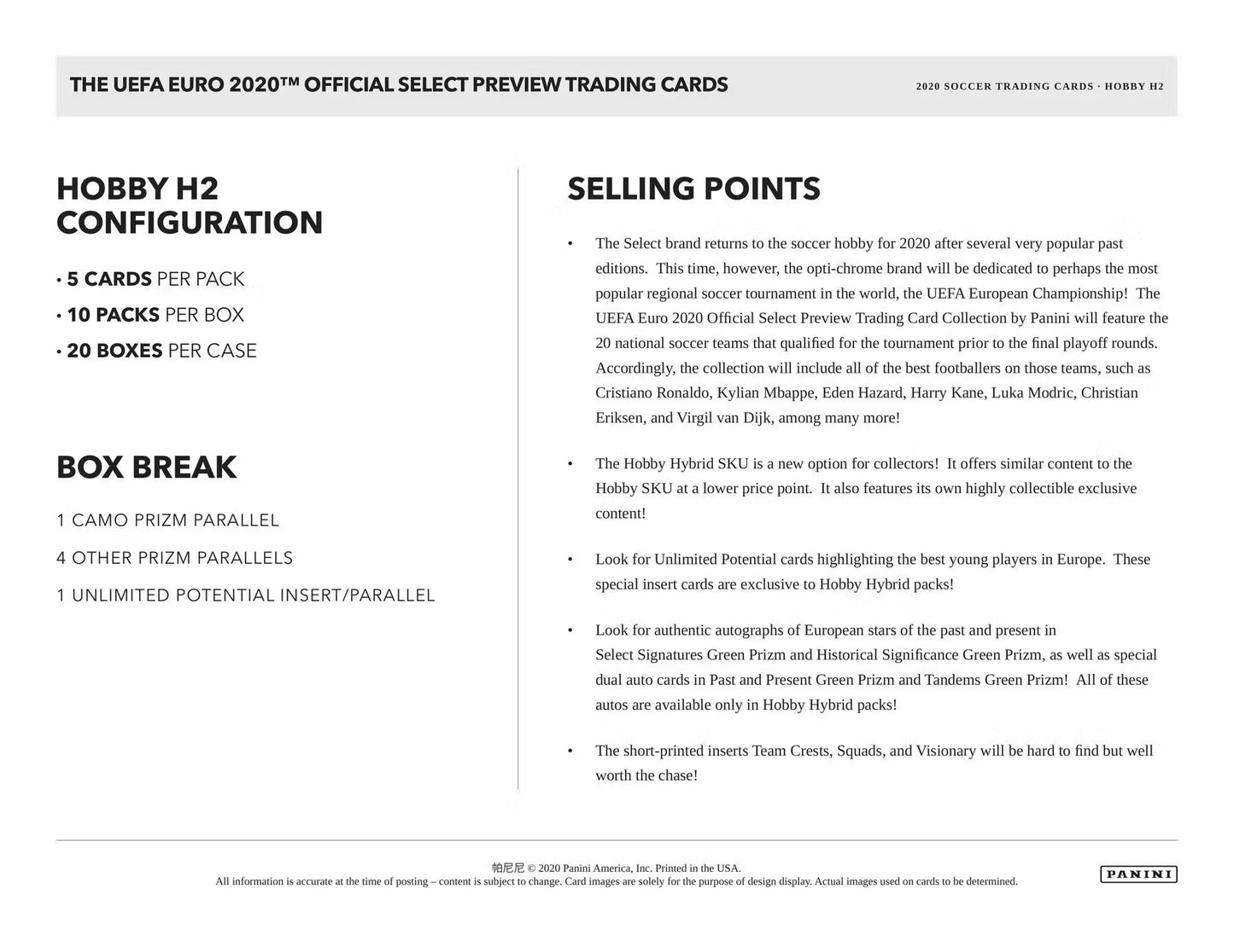 2019/20 Panini Select UEFA Euro Soccer Hybrid Box