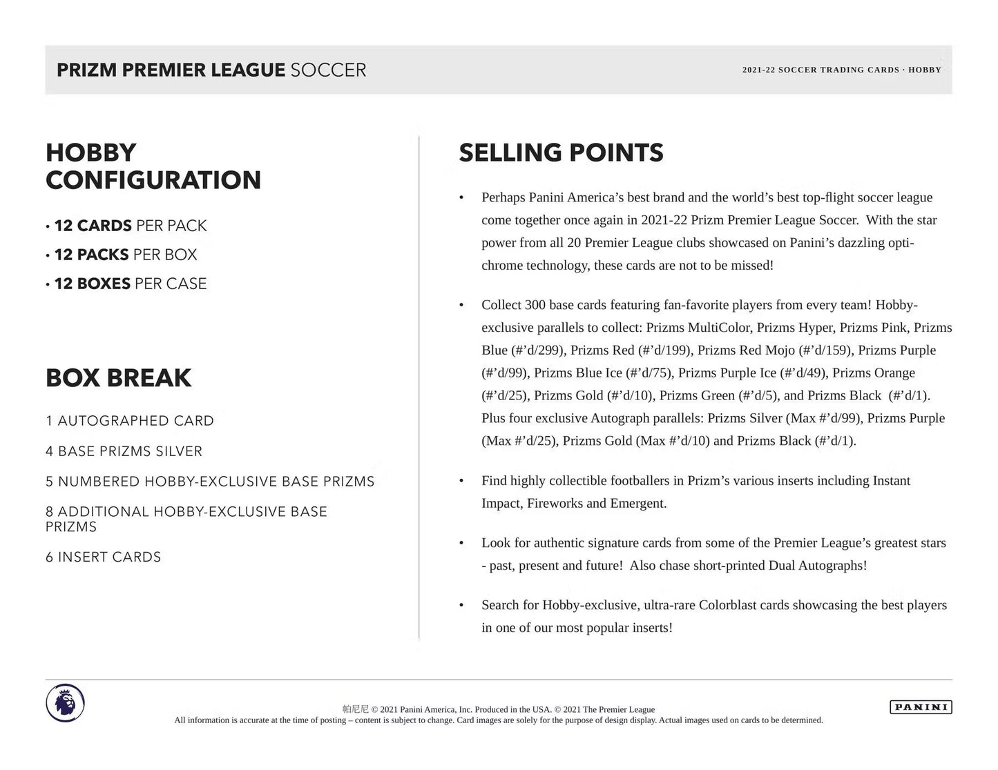 2021/22 Panini Prizm Premier League EPL Soccer Hobby Box