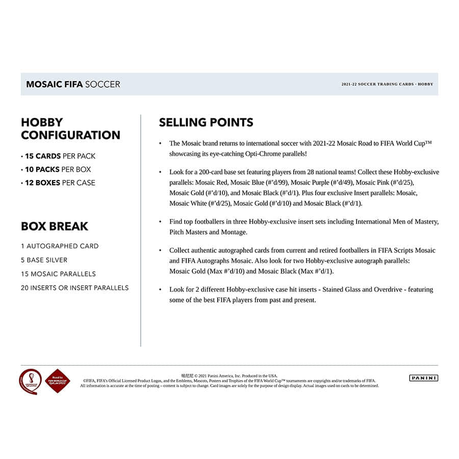 Panini 2022 Road To World Cup Mosaic Soccer Trading Card Hobby Factory Case