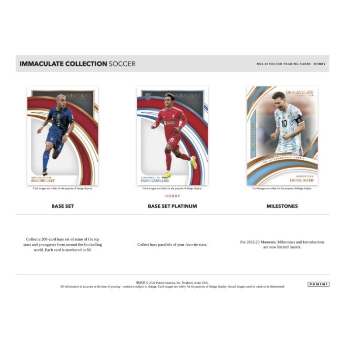 Panini Immaculate Soccer 2022/23 – sample cards on product sell sheet