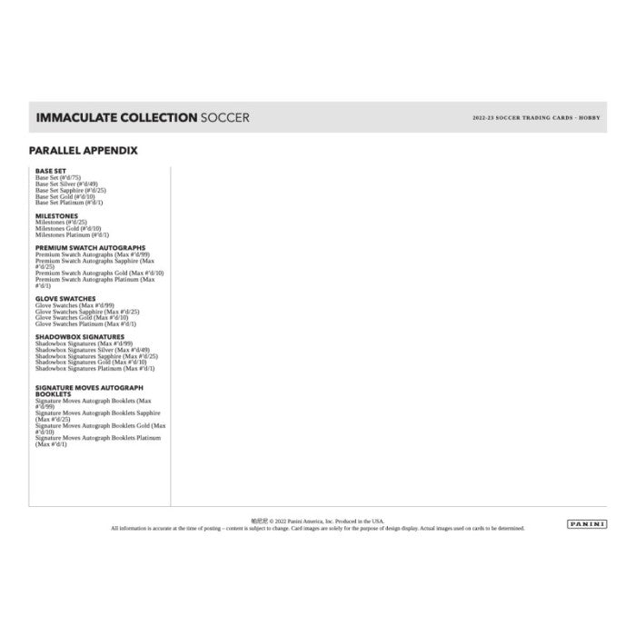 Panini Immaculate Soccer 2022/23 – product checklist
