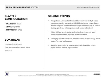 2021/22 Panini Prizm Premier League EPL Soccer 6-Pack Blaster Box Fanatics