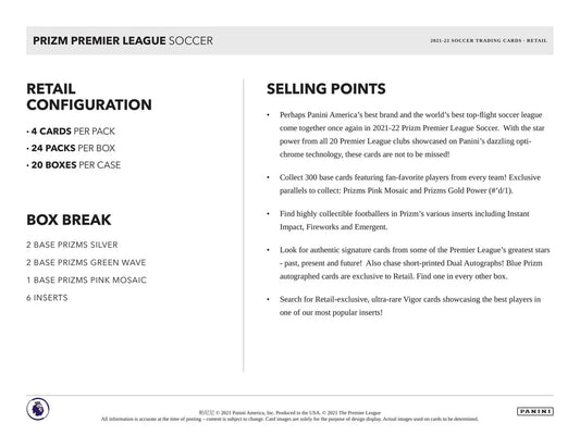 2021/22 Panini Prizm Premier League Soccer Retail Box