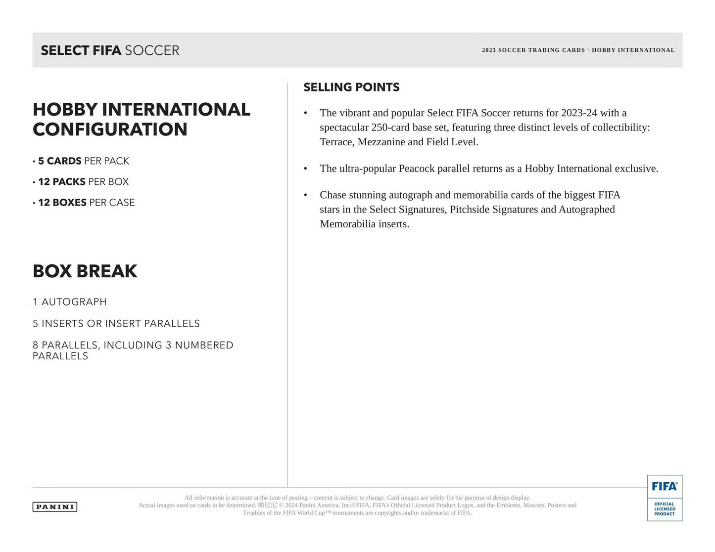 Panini Select FIFA Soccer 2023/24 International Hobby Box