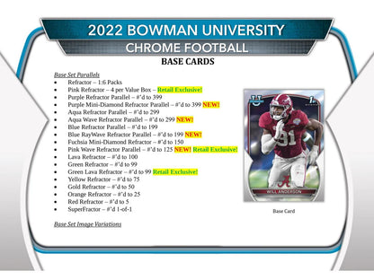2022 Bowman Chrome University Football Blaster Box