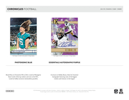 Panini Chronicles NFL Football 2022 Blaster Box — Hobby card-design preview 3 (Hobby examples; contents vary by box format)