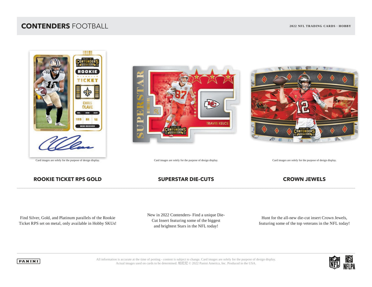 Panini Contenders NFL Football 2022 Blaster Box — Hobby card-design preview 3 (Hobby examples; contents vary by box format)