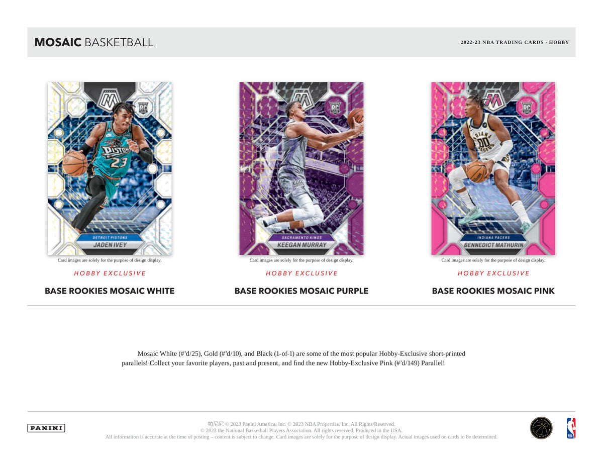 Panini Mosaic NBA Basketball 2022/23 Blaster Box — Hobby card-design preview 1 (Hobby examples; contents vary by box format)