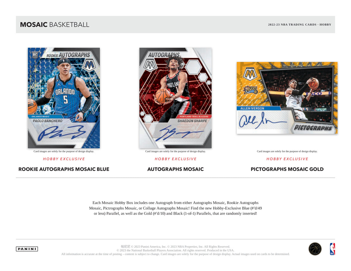 Panini Mosaic NBA Basketball 2022/23 Blaster Box — Hobby card-design preview 2 (Hobby examples; contents vary by box format)