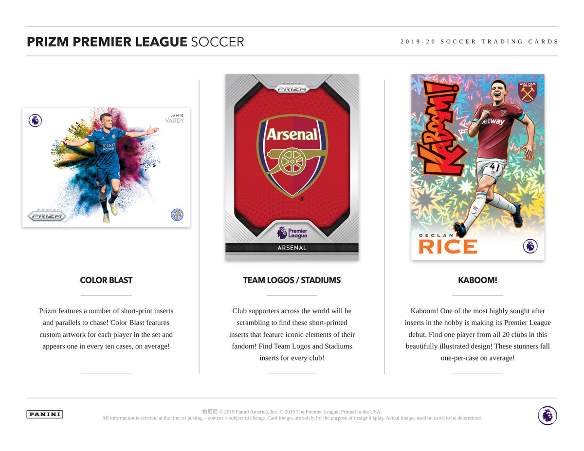 Panini Prizm English Premier League Soccer 2019/20 Fat Pack — Hobby card-design preview 2 (Hobby examples; contents vary by box format)