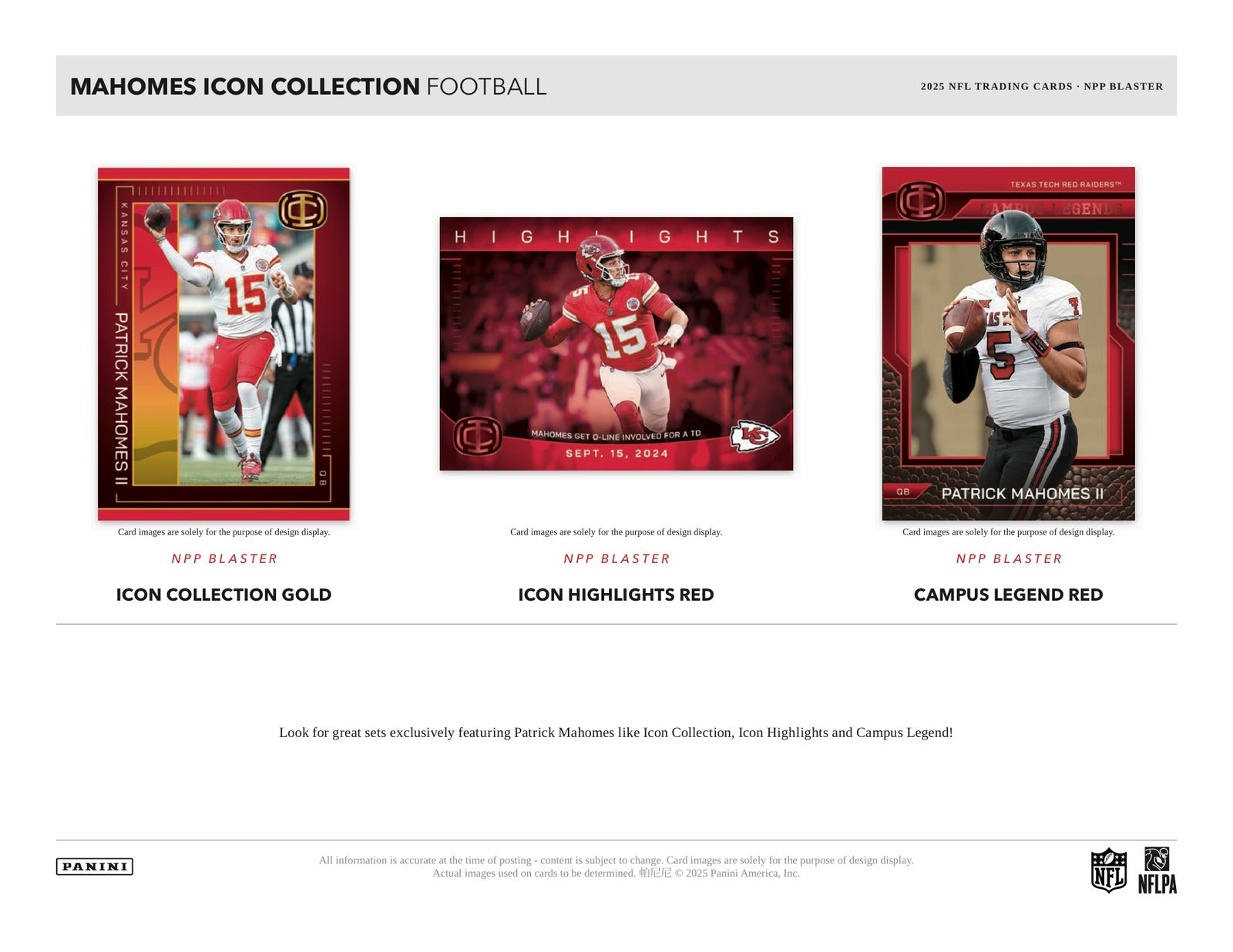 Panini Mahomes Icon Collection NFL 2025 Blaster Box - Sell Sheet Page 2