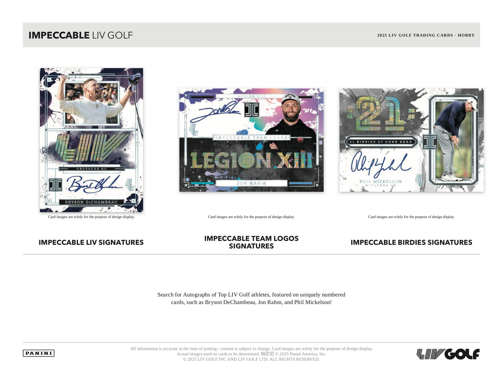 Panini Impeccable LIV Golf 2025 Hobby Box - Sell Sheet Page 2