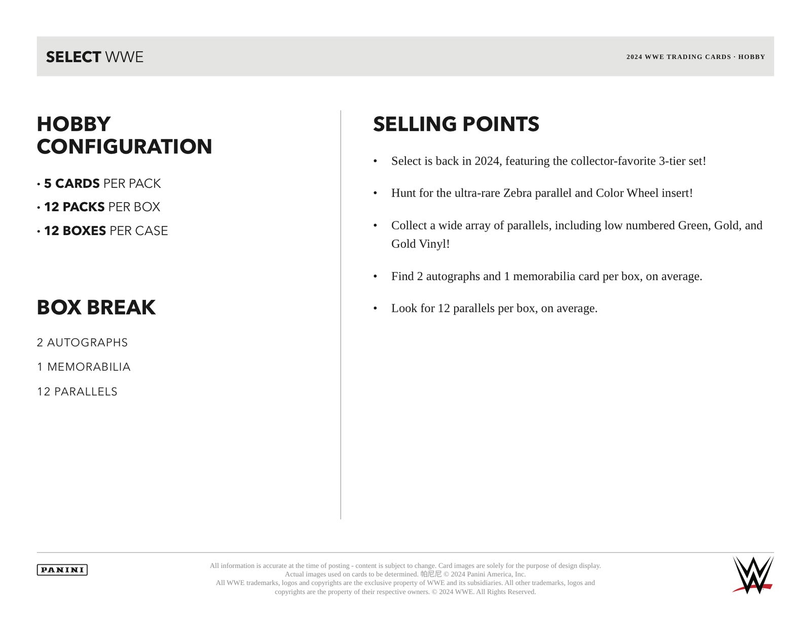 Panini WWE 2024 Hobby Box - Sell Sheet Page 4