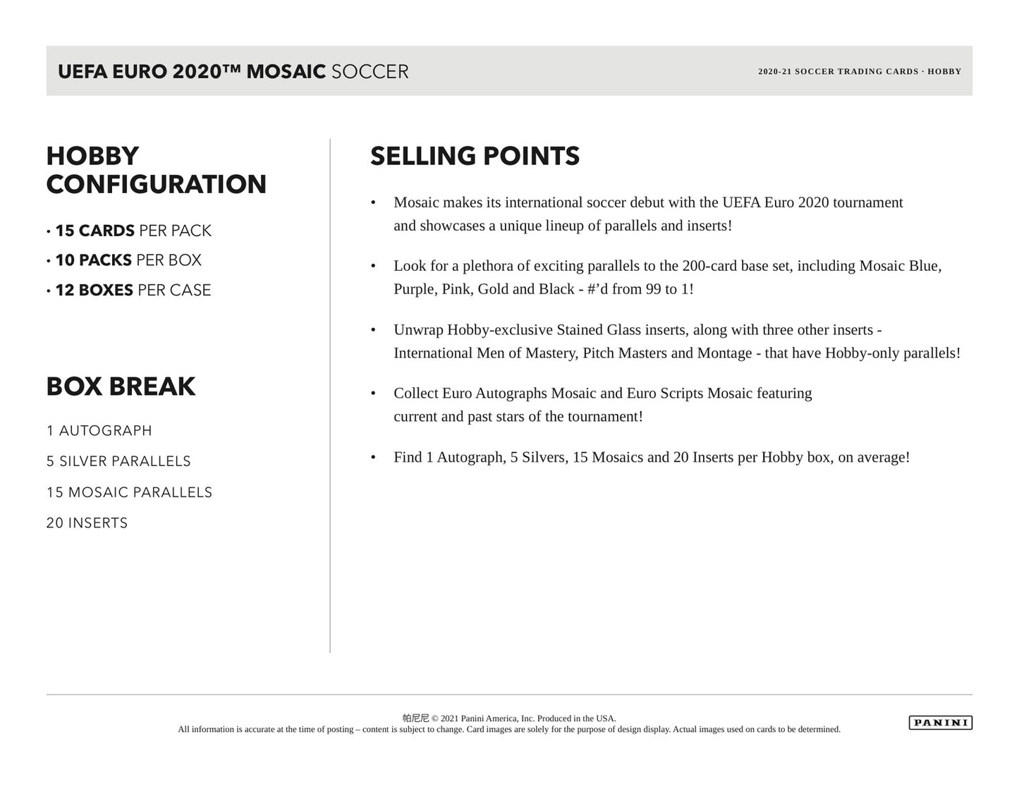 Panini Mosaic UEFA Euro 2020 Soccer 2020/21 Hobby Box - Sell Sheet Page 4
