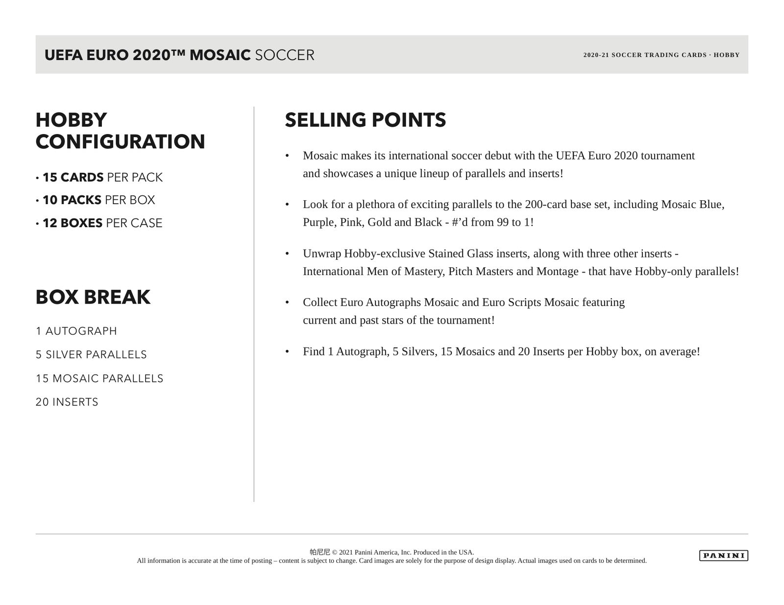 Panini Mosaic UEFA Euro 2020 Soccer 2020/21 Hobby Box - Sell Sheet Page 4