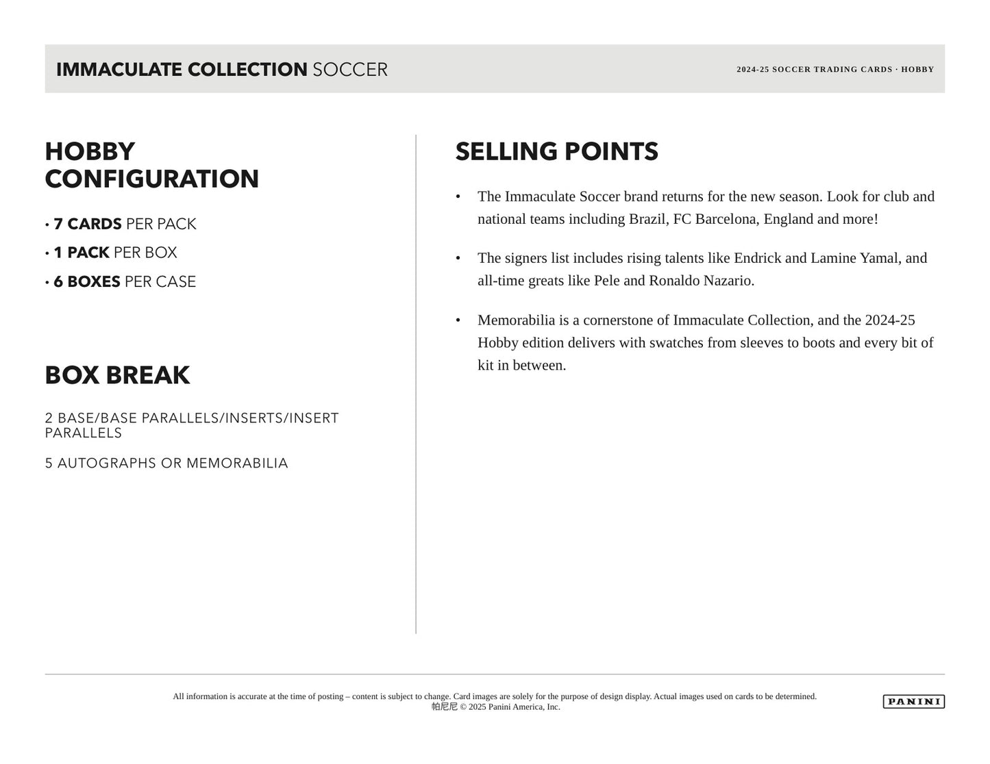 Panini Immaculate Soccer 2024/25 Hobby Box - Sell Sheet Page 4