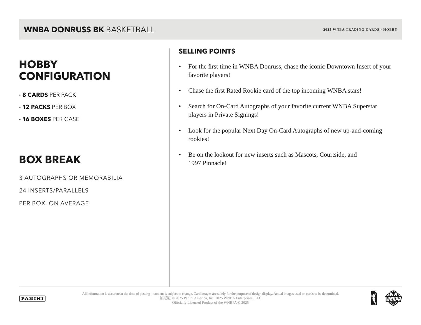 Panini Donruss WNBA Basketball 2025 Mega Box - Sell Sheet Page 4