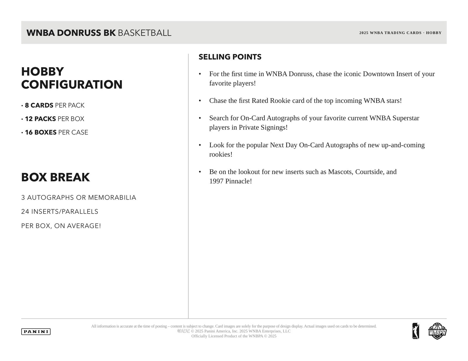 Panini Donruss WNBA Basketball 2025 Mega Box - Sell Sheet Page 4