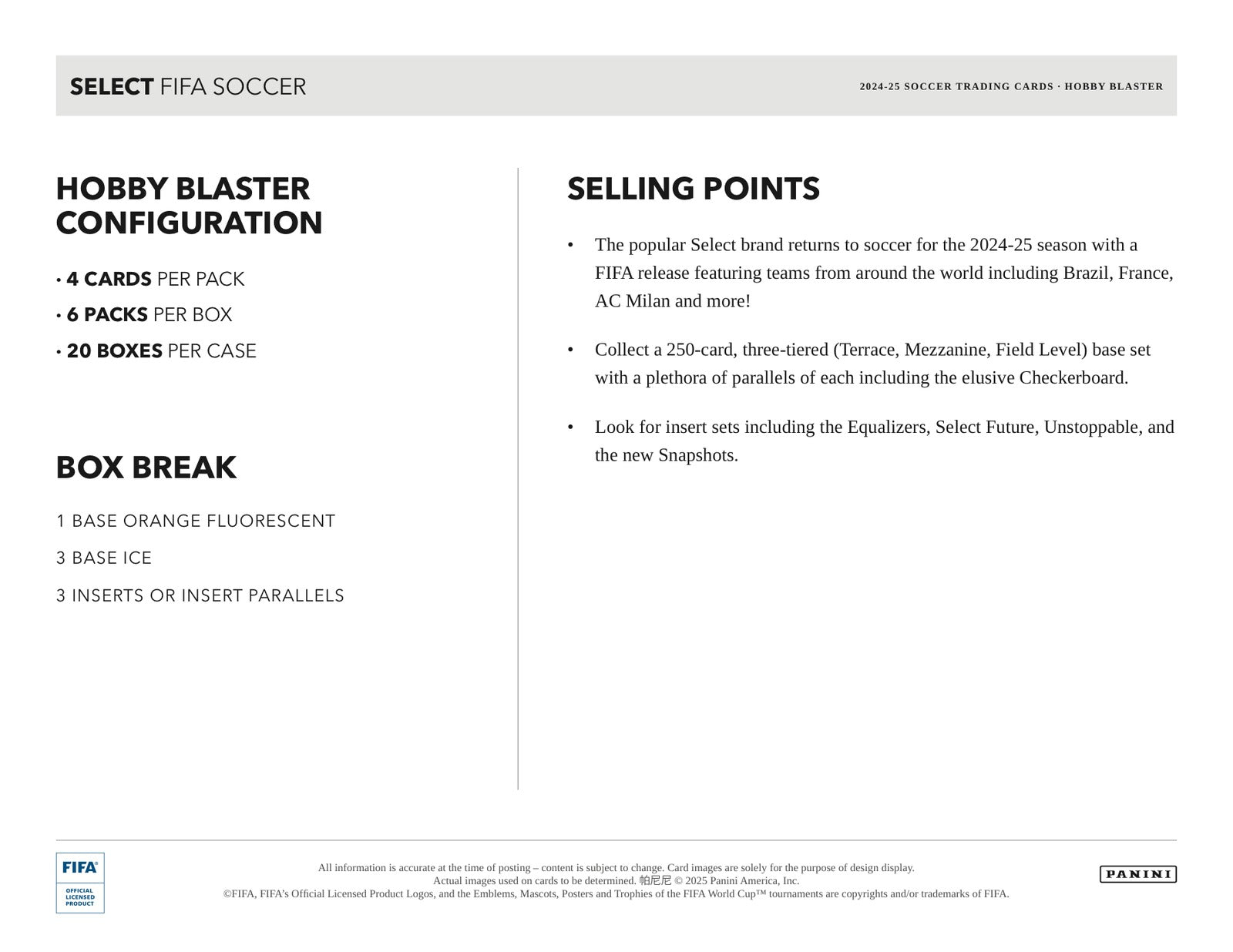 Panini Soccer 2024/25 Blaster Box Case - Sell Sheet Page 4