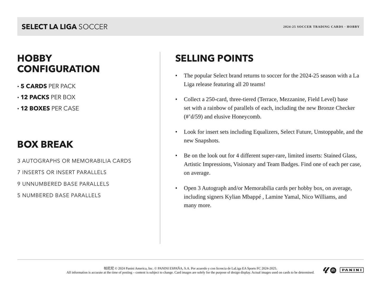 Panini La Liga Soccer 2024/25 Hobby Case - Sell Sheet Page 5