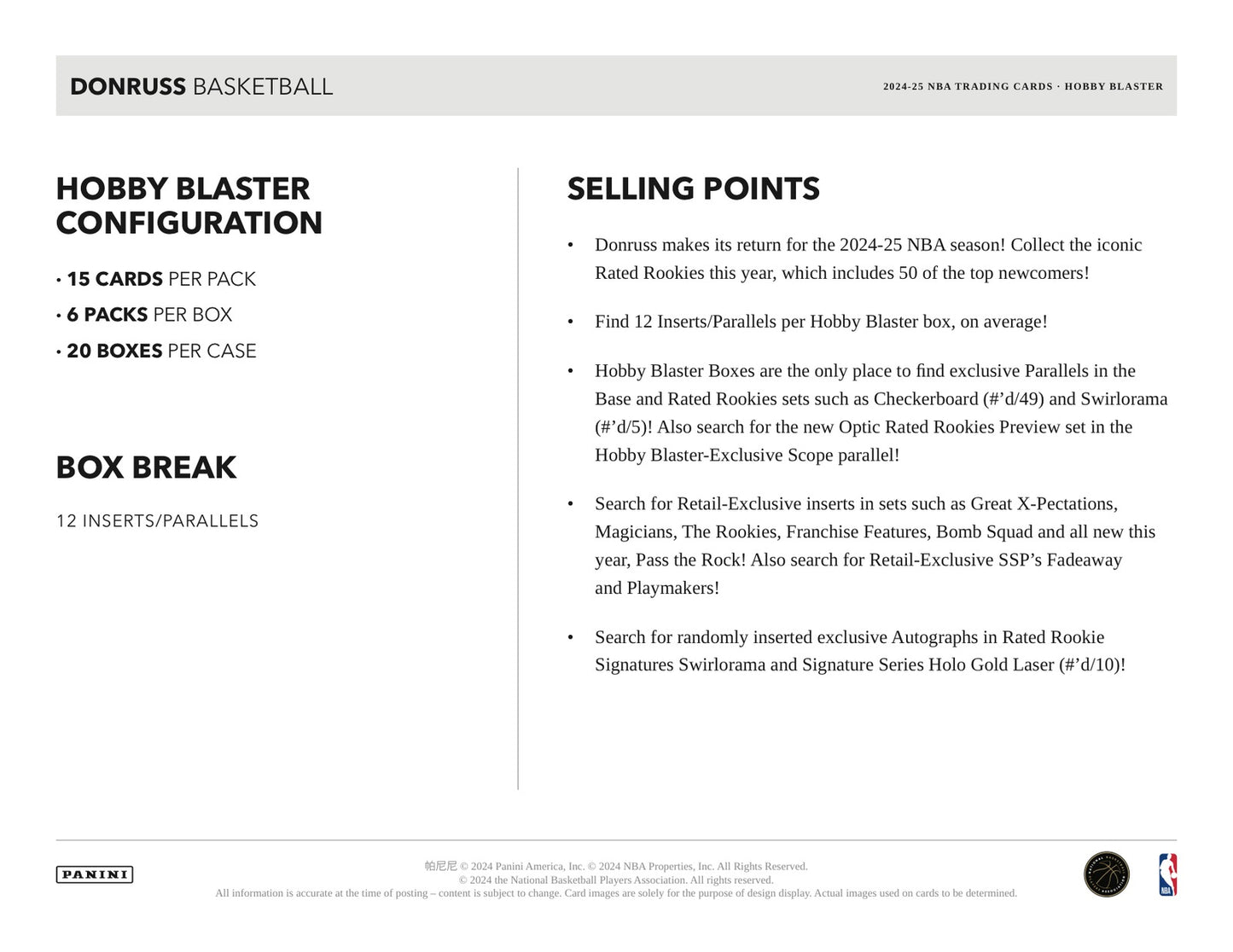 Panini Donruss NBA 2024/25 Blaster Box - Sell Sheet Page 5