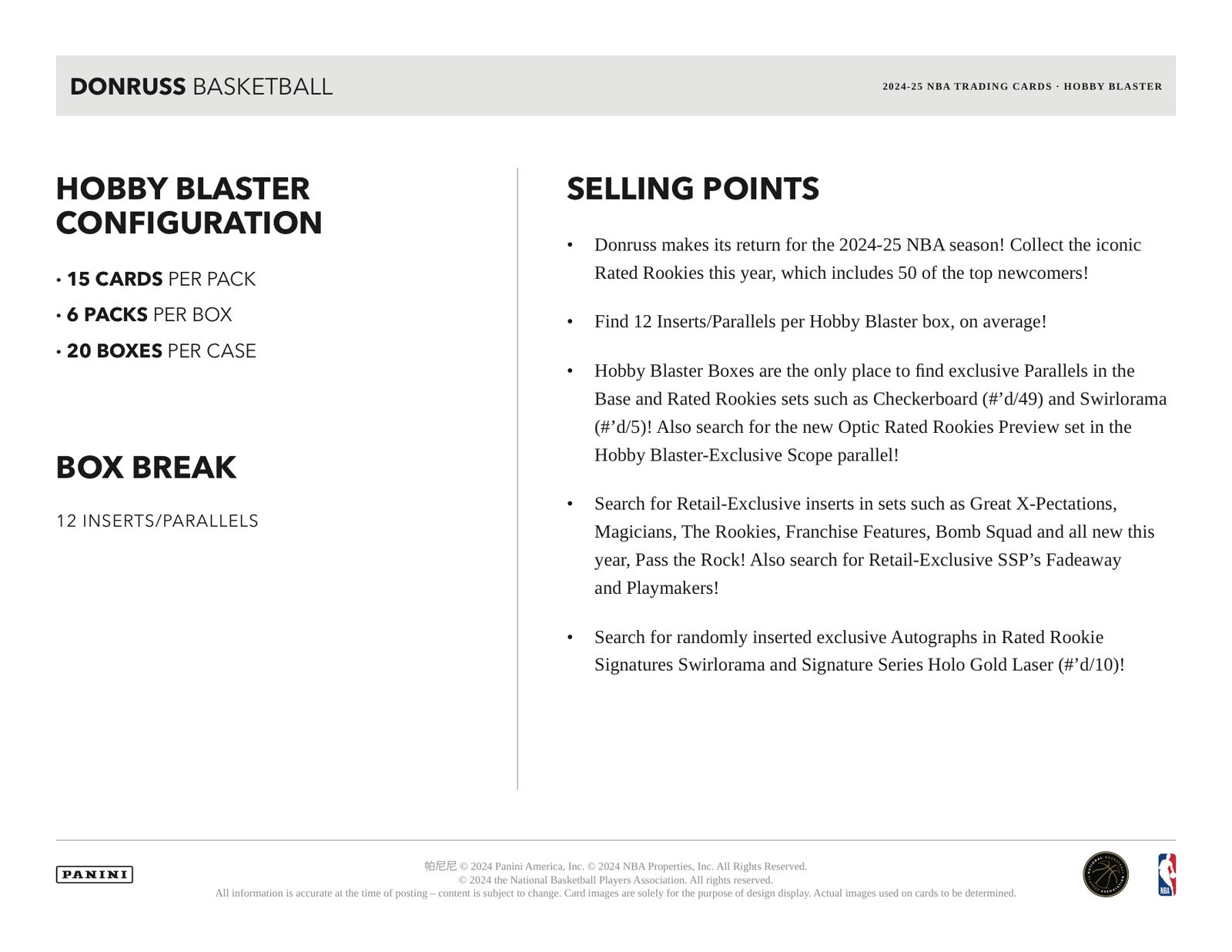 Panini Donruss NBA 2024/25 Blaster Box - Sell Sheet Page 5