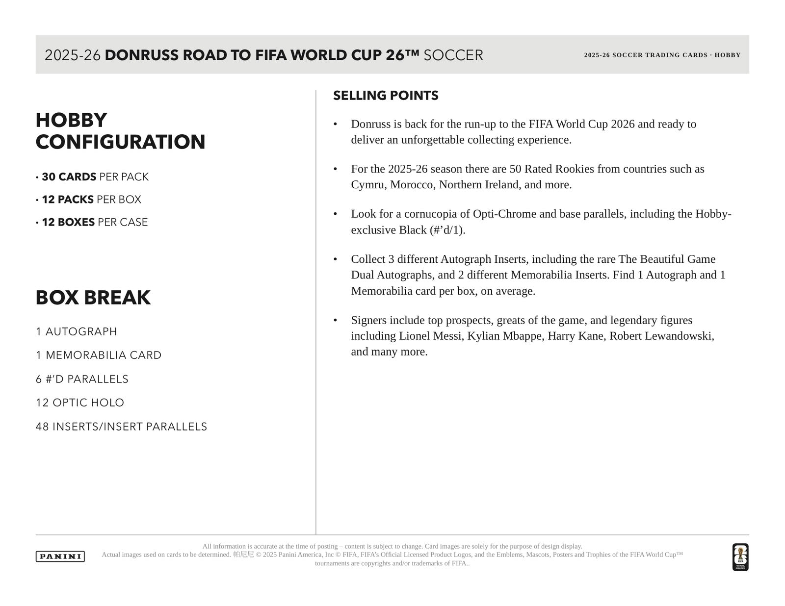 Panini Donruss World Cup Soccer 2025/26 Hobby Case - Sell Sheet Page 5