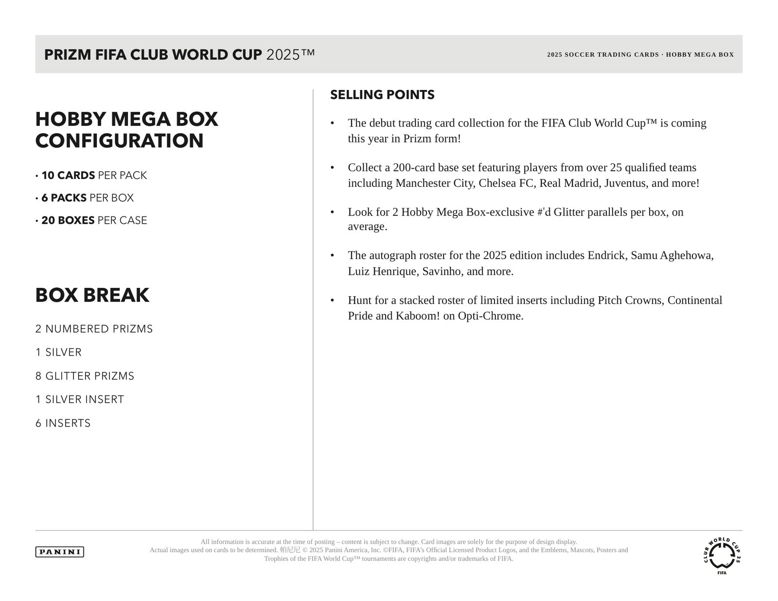 Panini Prizm Club World Cup Soccer 2025 Mega Box - Sell Sheet Page 5