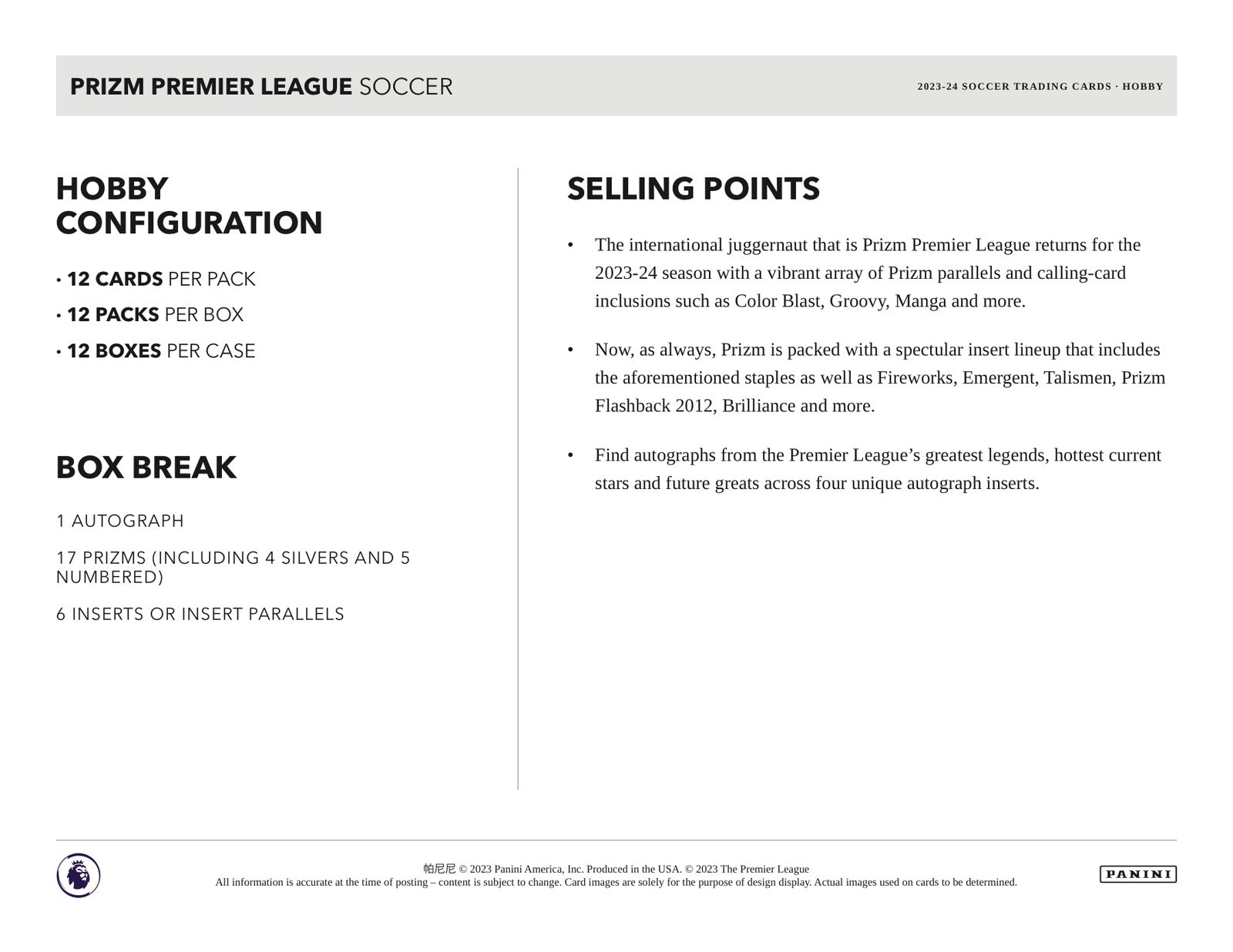 Panini Prizm Premier League Soccer 2023/24 Hobby Box - Sell Sheet Page 5