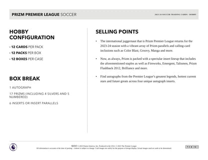 Panini Prizm Premier League Soccer 2023/24 Hobby Box - Sell Sheet Page 5