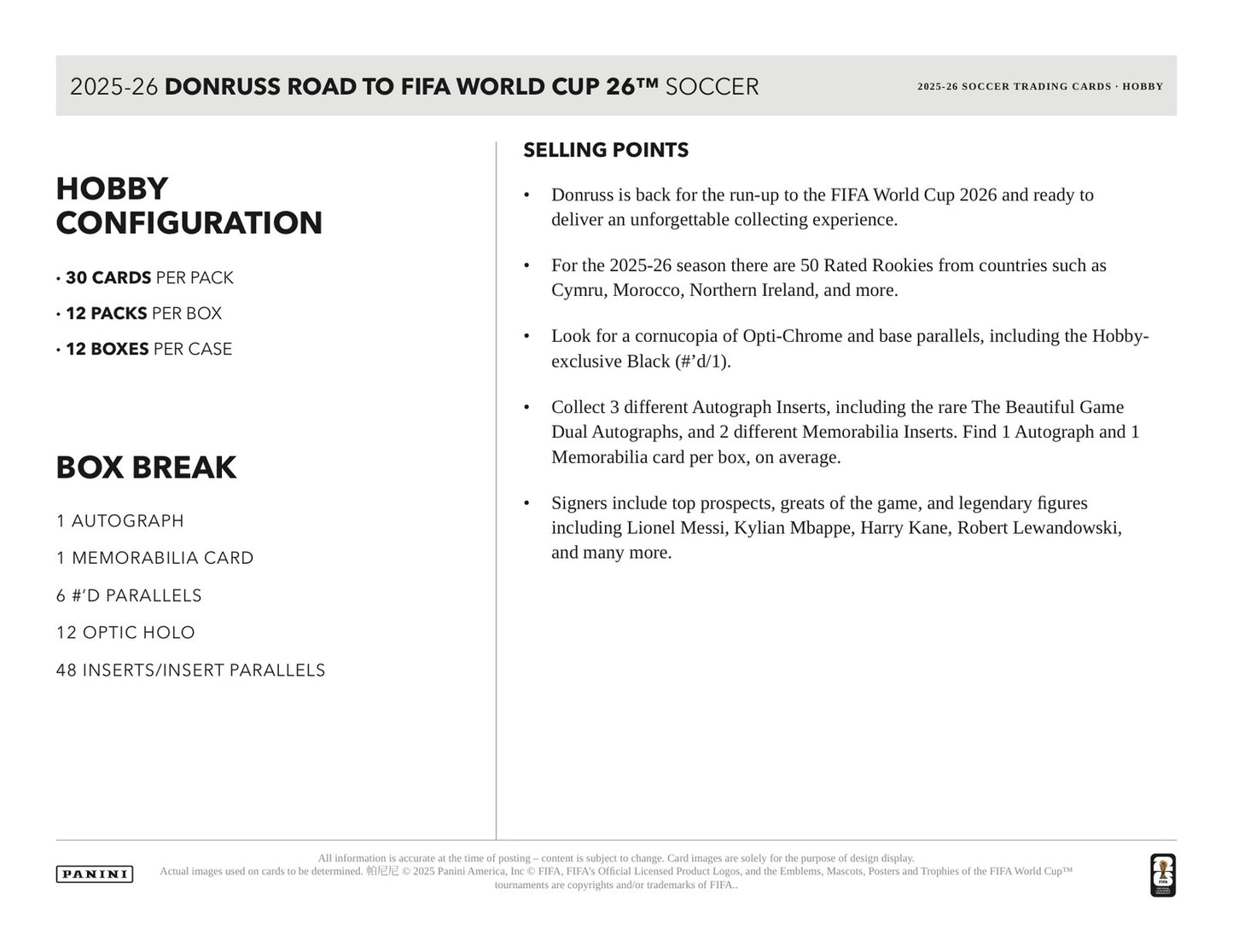 Panini Donruss World Cup Soccer 2025/26 Hobby Box - Sell Sheet Page 5