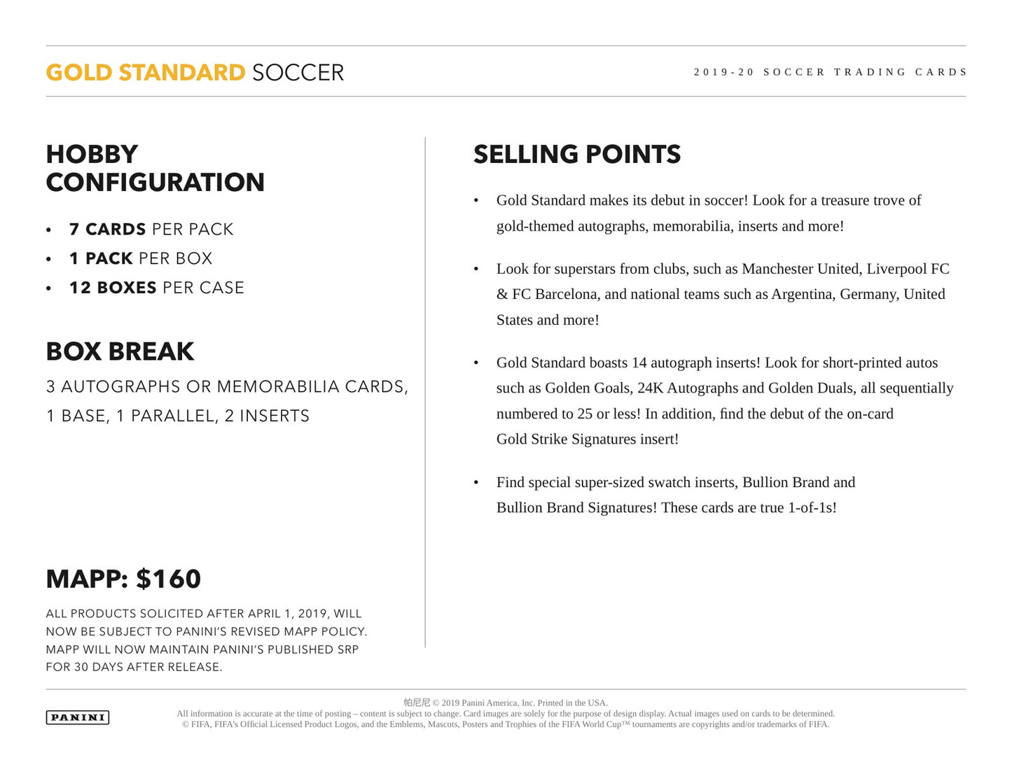 Panini Gold Standard Soccer 2019/20 Hobby Box - Sell Sheet Page 5