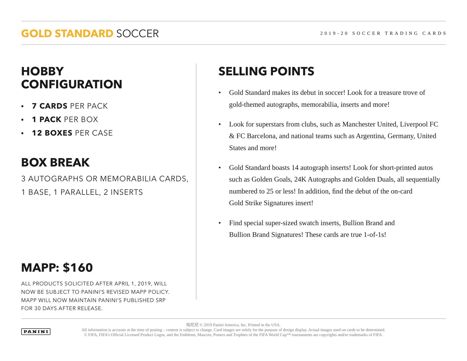 Panini Gold Standard Soccer 2019/20 Hobby Box - Sell Sheet Page 5