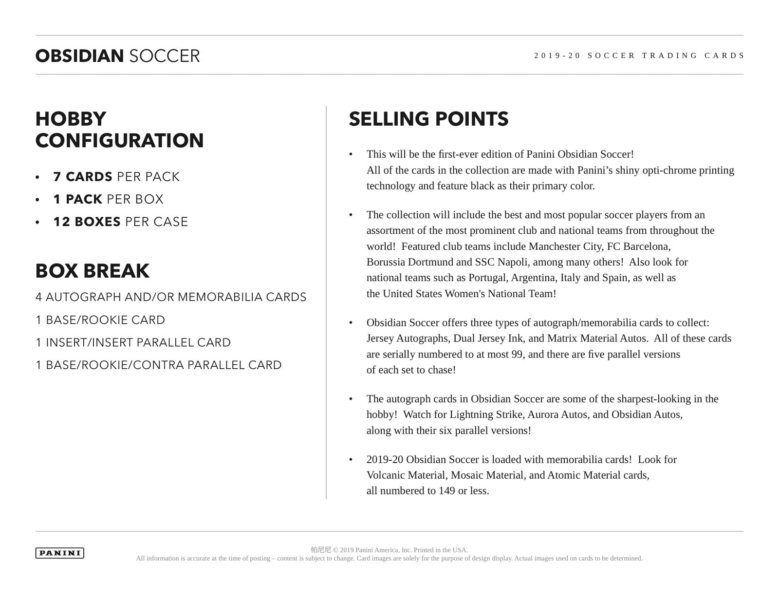 Panini Obsidian Soccer 2019/20 Hobby Box - Sell Sheet Page 5