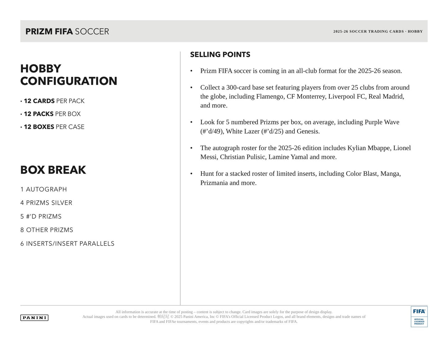 Panini Prizm FIFA 2025/26 Hobby Box - Sell Sheet Page 5