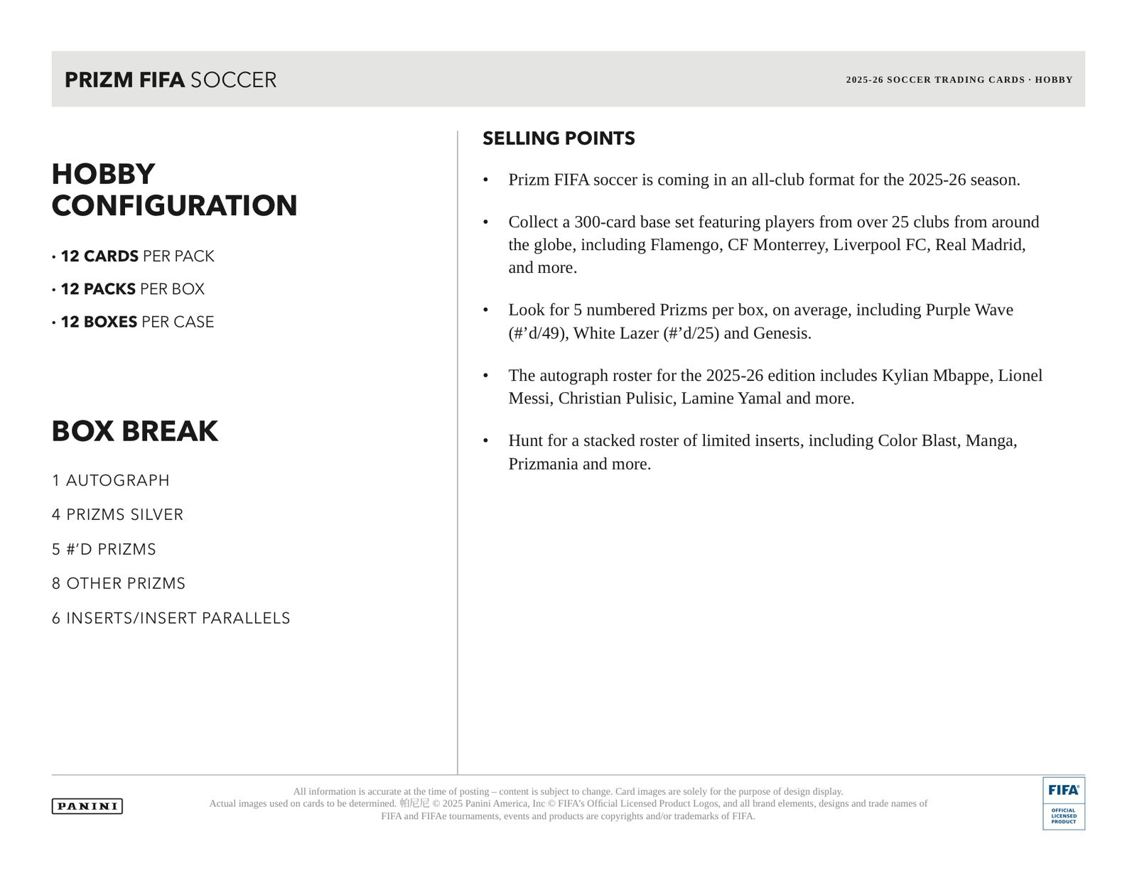 Panini Prizm FIFA 2025/26 Hobby Box - Sell Sheet Page 5