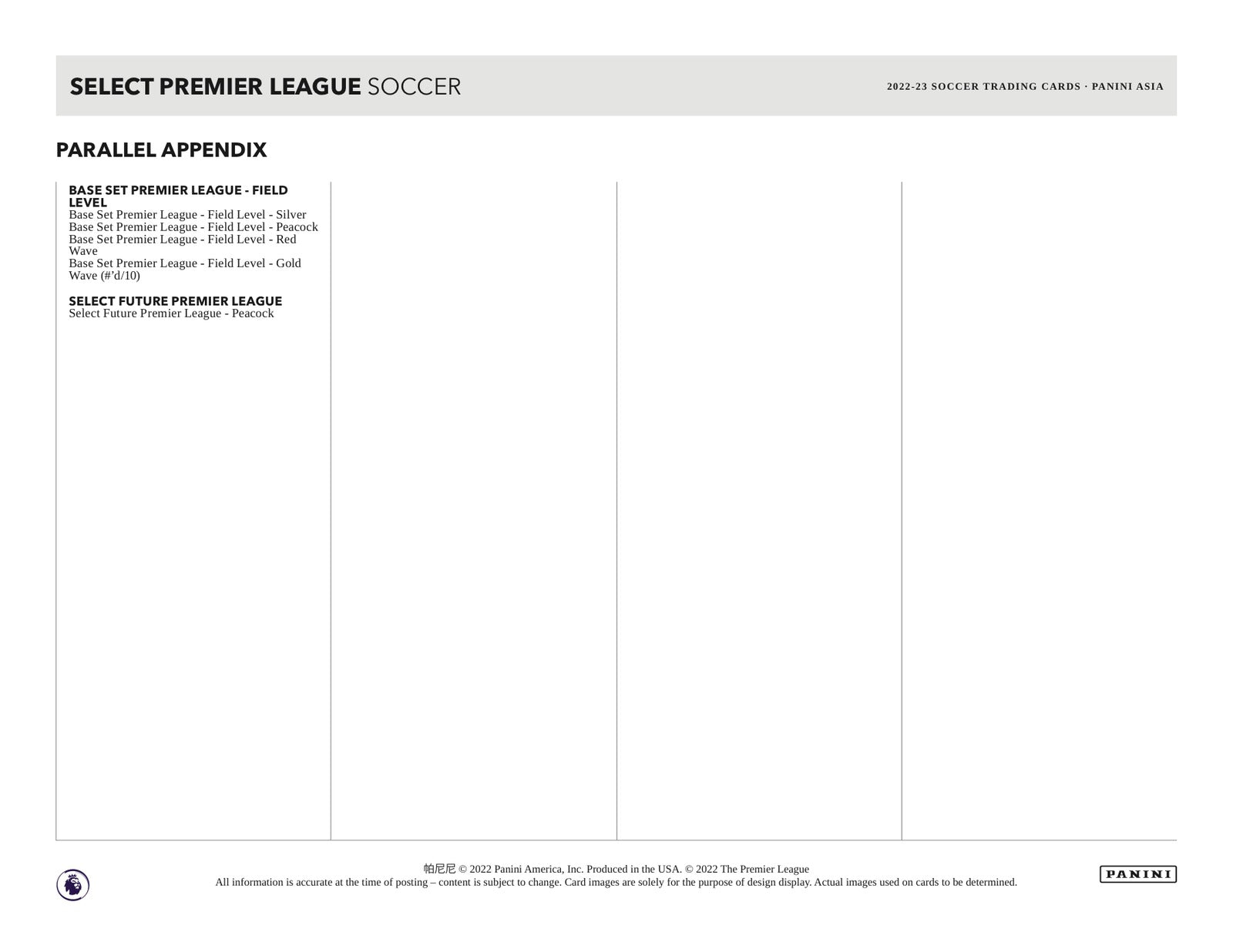 Panini EPL Soccer 2022/23 Tmall Box - Sell Sheet Page 5