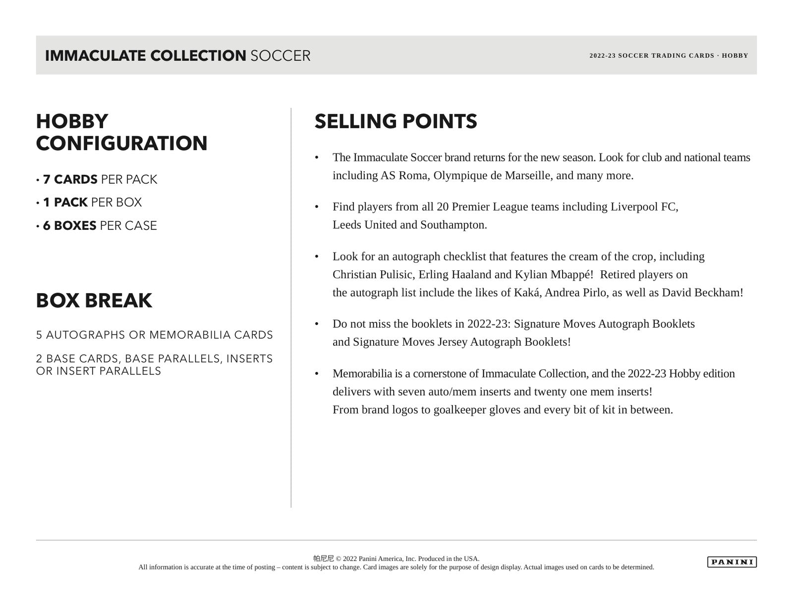 Panini Immaculate Soccer 2023/24 Case - Sell Sheet Page 5