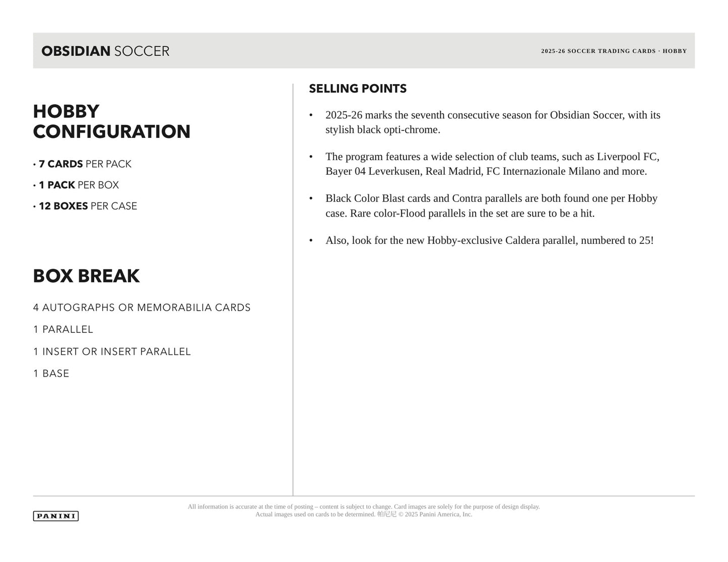 Panini Obsidian Soccer 2025/26 Hobby Box - Sell Sheet Page 5