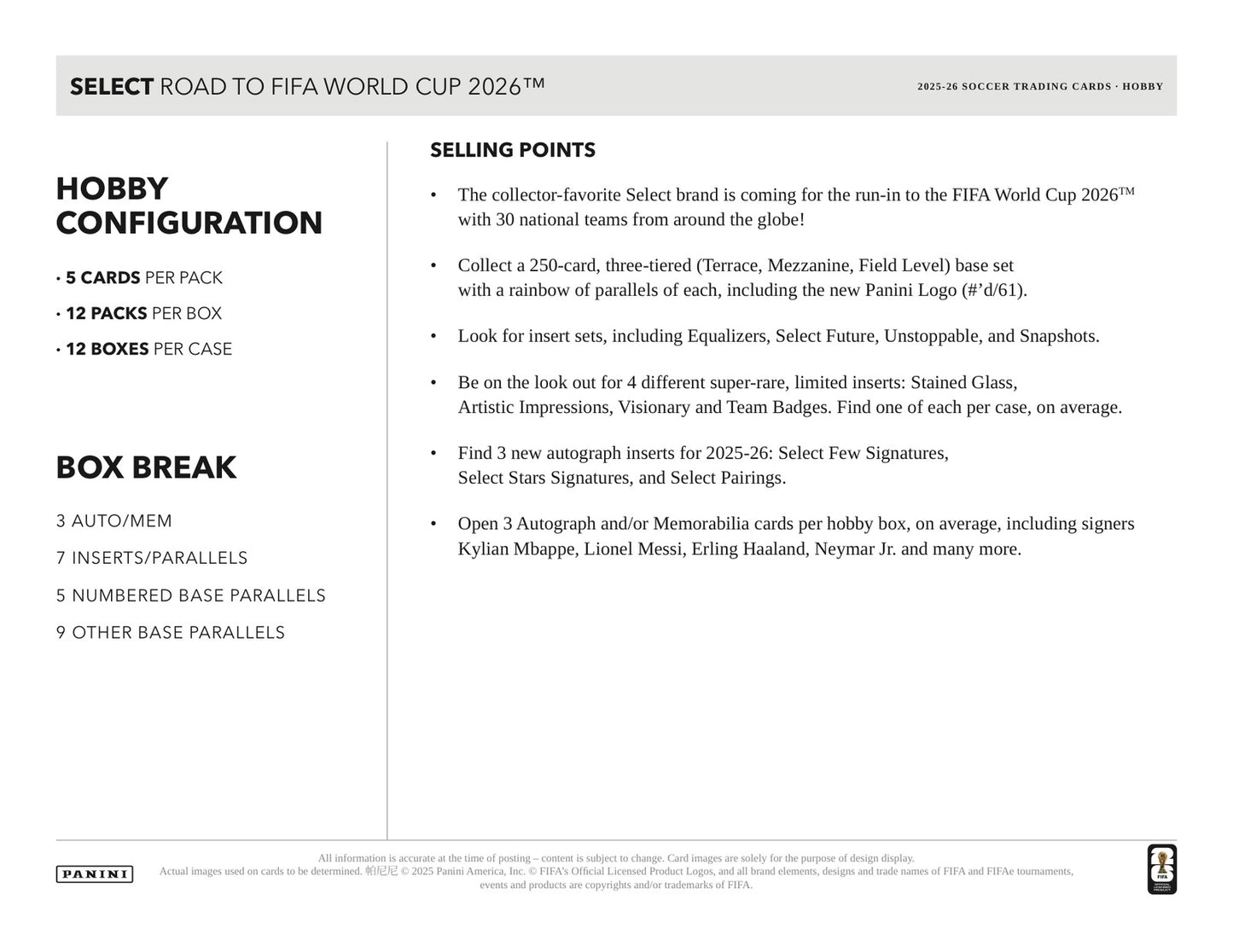 Panini Road to World Cup 2026 Soccer 2025/26 Hobby Box - Sell Sheet Page 5