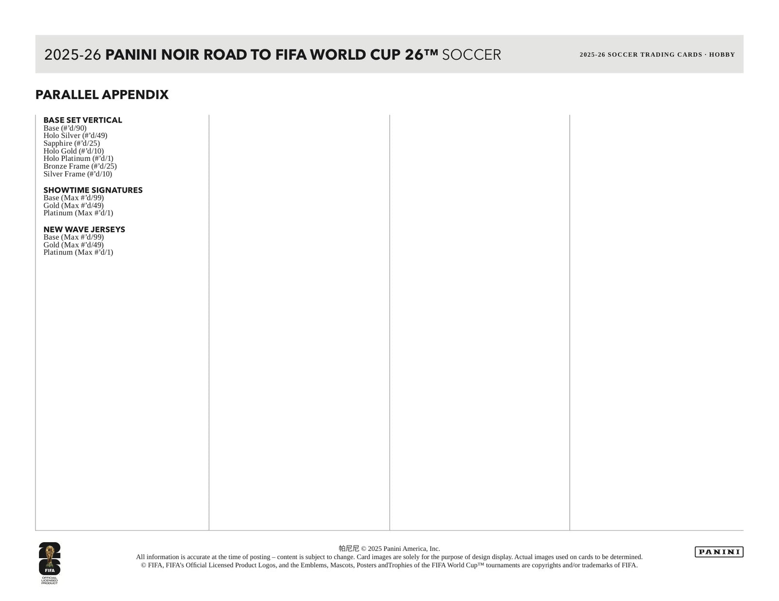Panini Noir Road to World Cup 2026 2025/26 Hobby Box - Sell Sheet Page 6