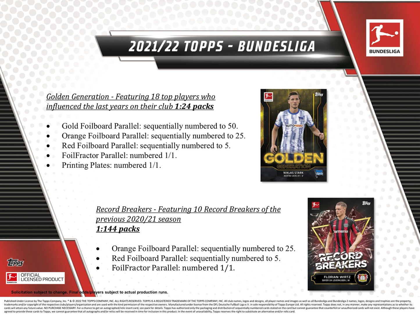 Topps Bundesliga Soccer 2021/22 Hobby Box - Sell Sheet Page 6