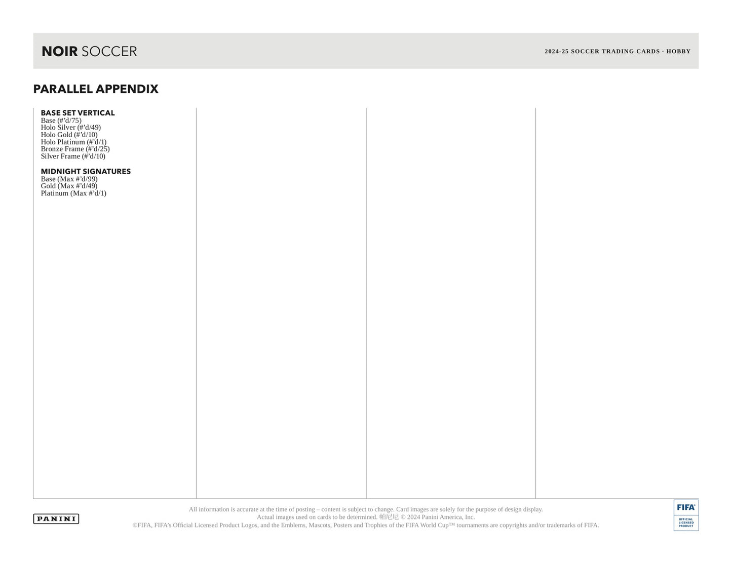 Panini Noir Soccer 2024/25 Case - Sell Sheet Page 6