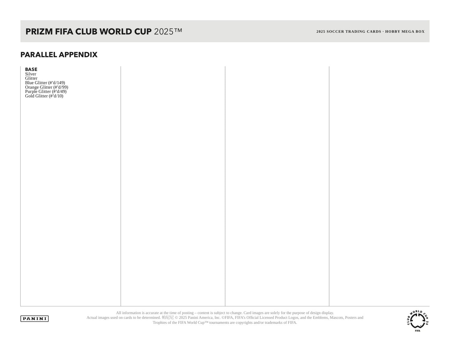 Panini Prizm Club World Cup Soccer Mega 2025 Case - Sell Sheet Page 6